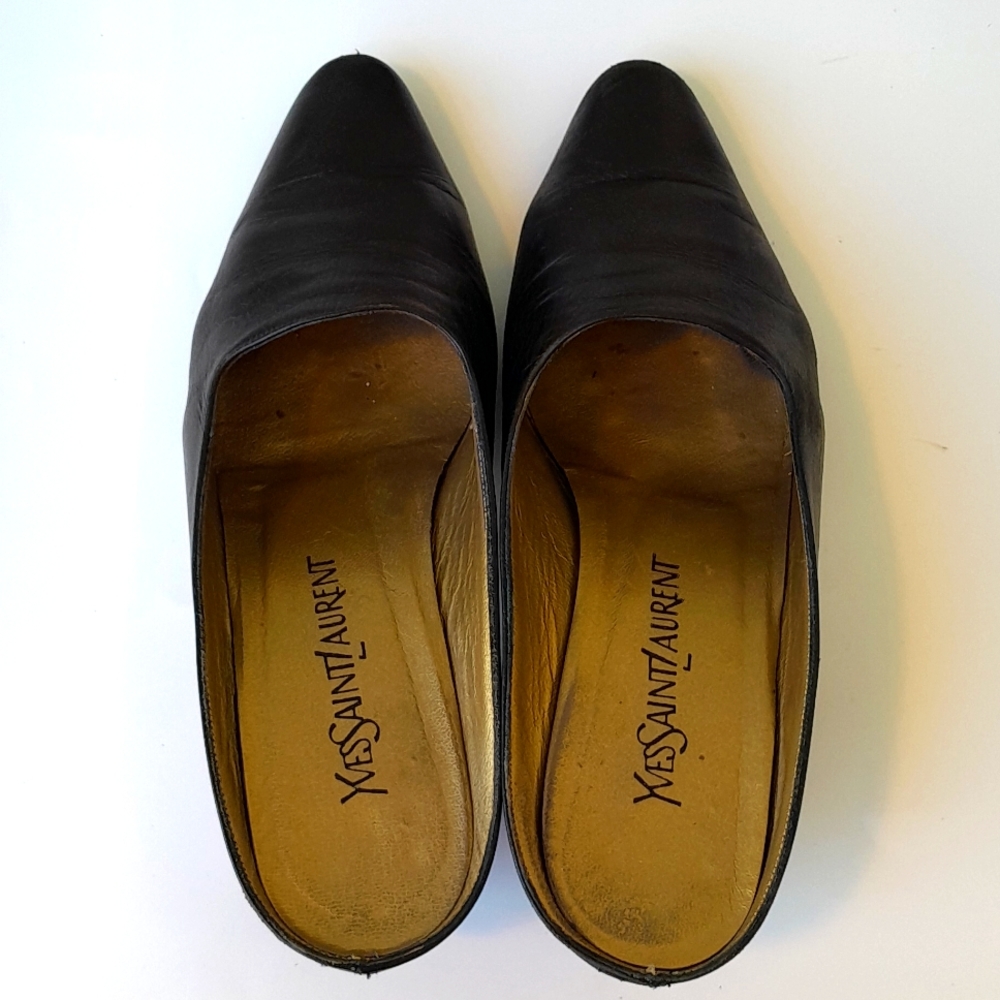 Yves Saint Laurent Vintage Black Leather Mules